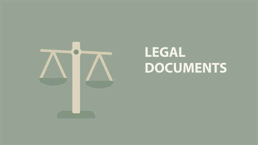 green banner with a scale icon and legal documents written beside it